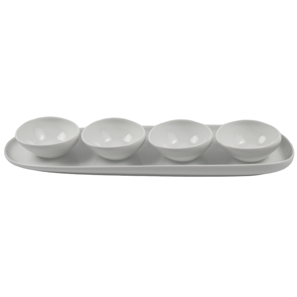 Irregular Plate with 4 Bowls of White