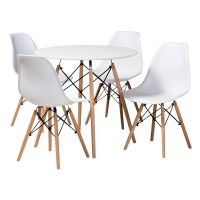 5 Piece Modern and Stylish Round Table and Wooden Leg Chairs