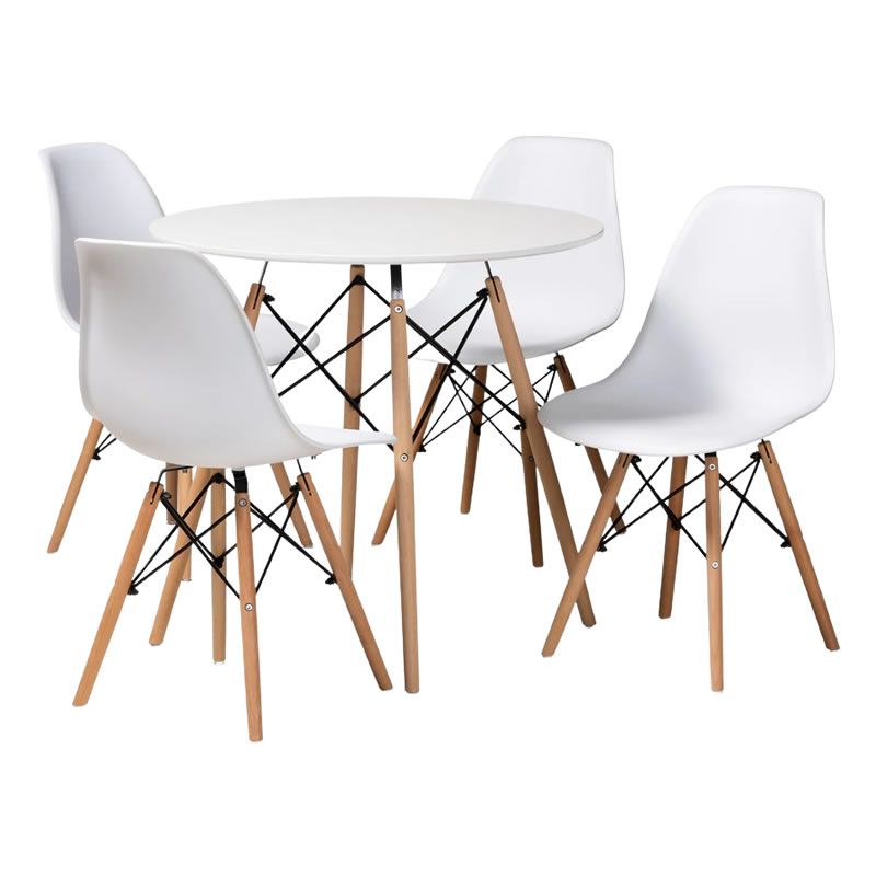 5 Piece Modern and Stylish Round Table and Wooden Leg Chairs | Shop ...
