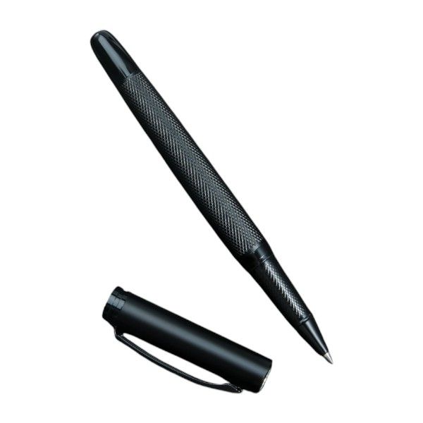 Textured Metal Exterior Ballpoint Pen With Protective Cap - Black
