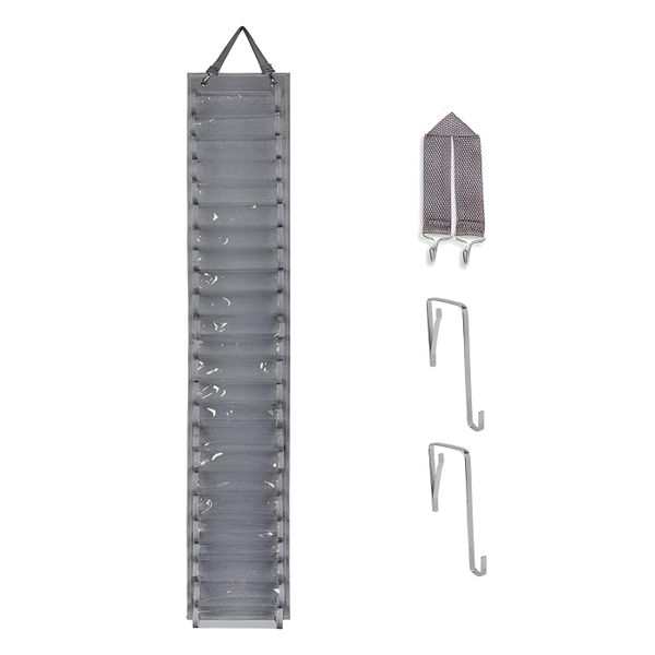 48 Grid Double Sided, Space Saving Vinyl Roll Organizer with Hooks - Grey