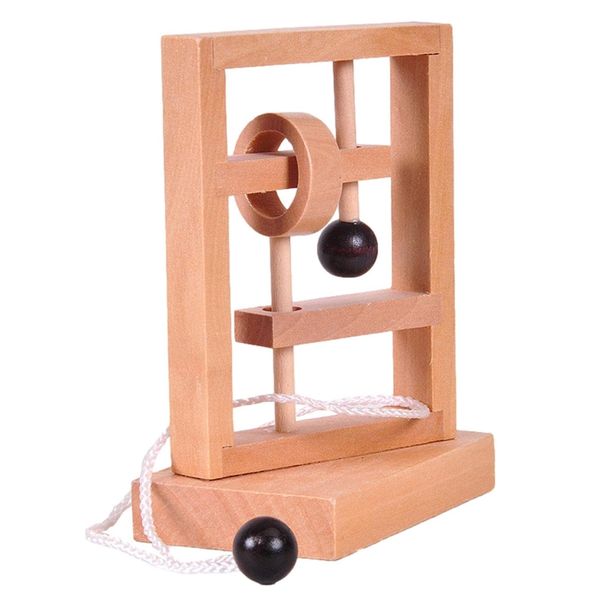 Game Wooden Brain Teaser Threading Rope Loop Puzzle Toy - 12cm