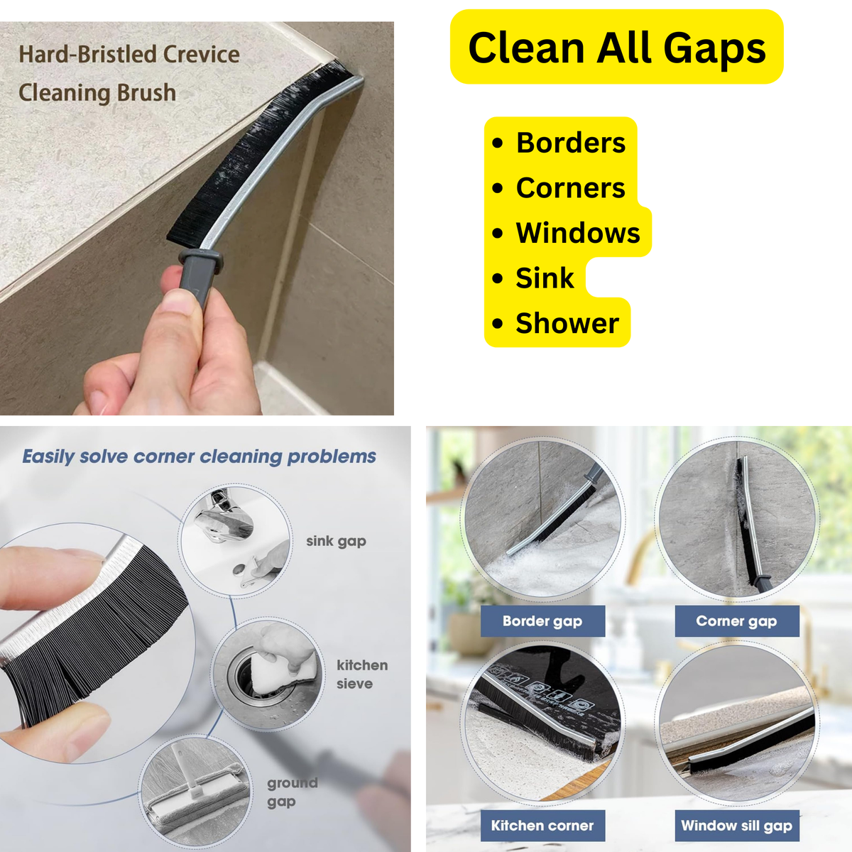 Crevice Cleaning Brushes, 3 Pcs Hard Bristle Crevice Cleaning Brush With Long Handle, Grout Cleaner Scrub Brush For Bathroom Kitchen Toilet - View #2