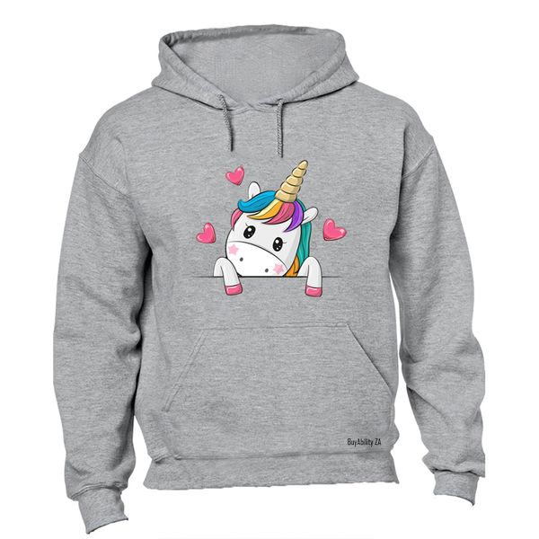 Peeking Unicorn - Ladies - Hoodie - Grey