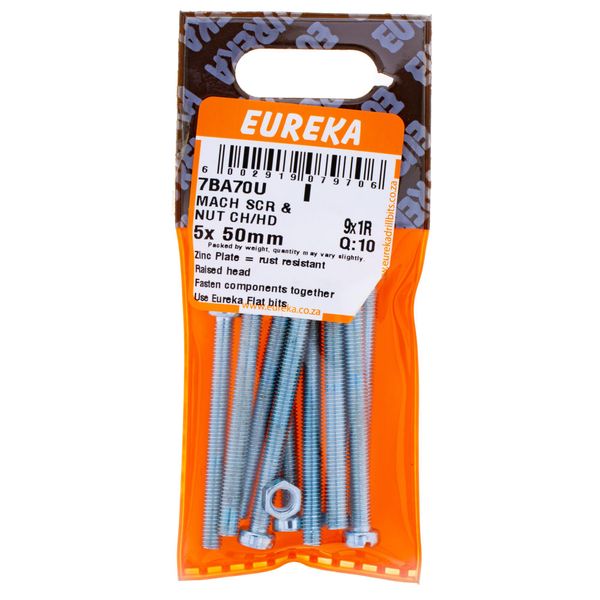 EUREKA Machine Screw &amp; Nut Cheesehead Solid Brass 5 x 50mm Q:10 7BA70U