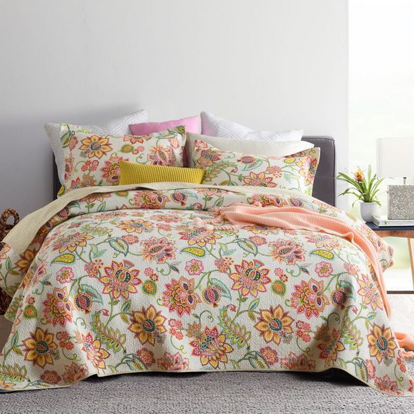 Luxurious Spring Floral Bedspread 100% Cotton Quilted