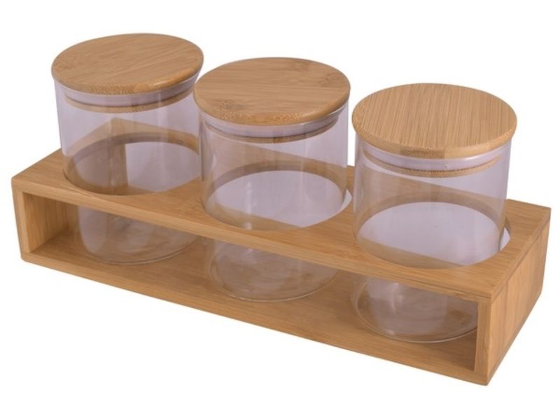 3-Piece Glass Storage Jars &amp; Stand