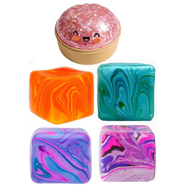 5 Pack Fidget Toys Squishy Swirl Stress Cube,Sensory Play Toys