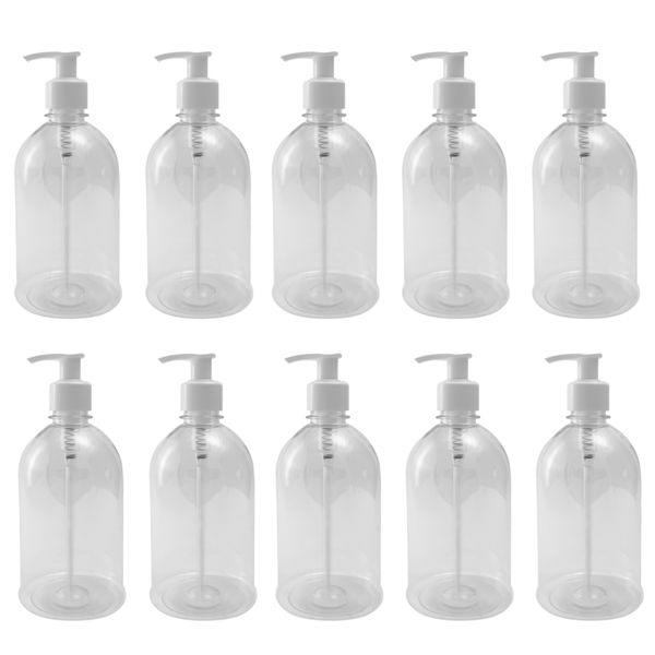 10x 500ml Clear PET Bell Bottle with Lotion Pump