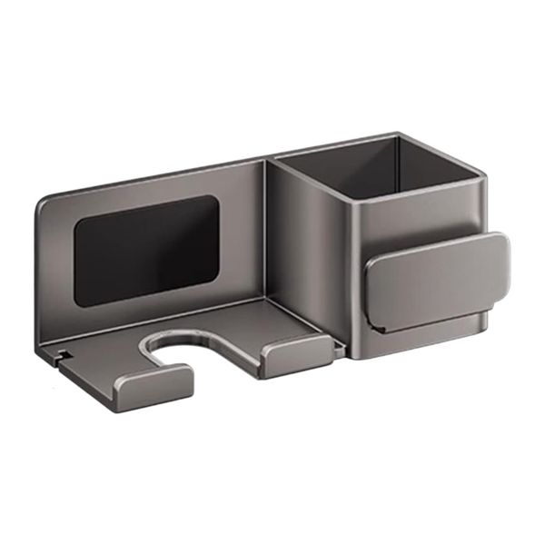 Minimalistic Wall-Mounted Bathroom Hair Dryer Storage Rack - Gun Grey