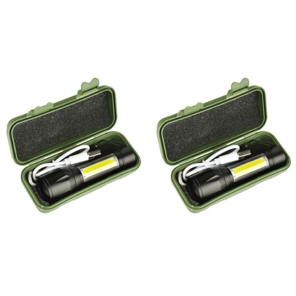 Torch Flashlight with Zoom - Rechargeable - 2 Pack