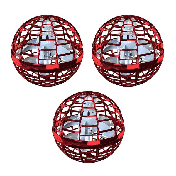 Flying Spinner Ball - Hand Controlled Mini Drone LED Ball - Red - 3 Pack
