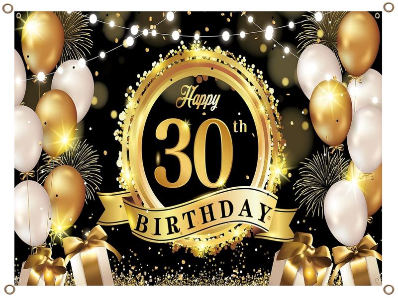 Happy 30th Birthday Banner Banner PVC Gold and Black 1.3MX900MM