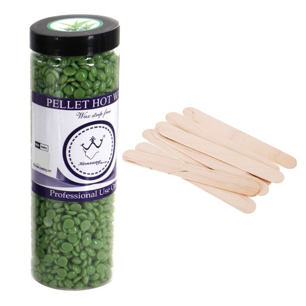 Pellet Hot Hair Removal Wax Beans Tea Tree &amp; 1x Wooden Wax Spatulas 100