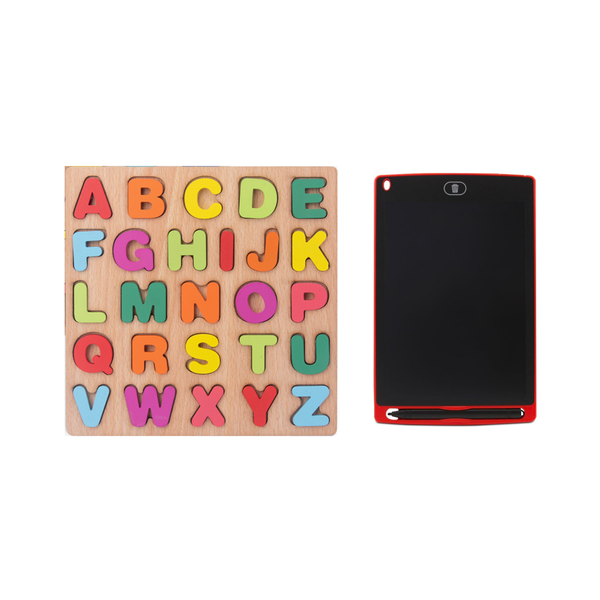 Wooden Educational Alphabet Toy Set with 8.5" LCD Drawing &amp; Writing Tablet