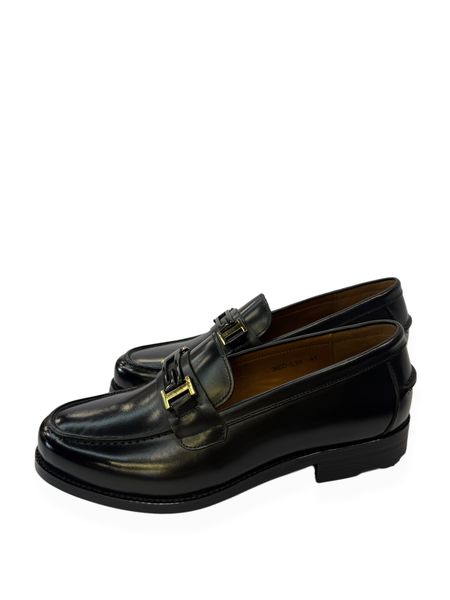 Fatou Wear Men's Genuine Leather Loafers with Gold Buckle - Black