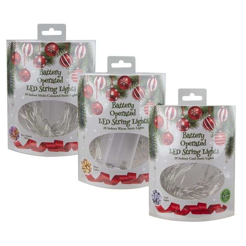 20 Christmas Led Static String Lights - 2.2m (Pack of 3)