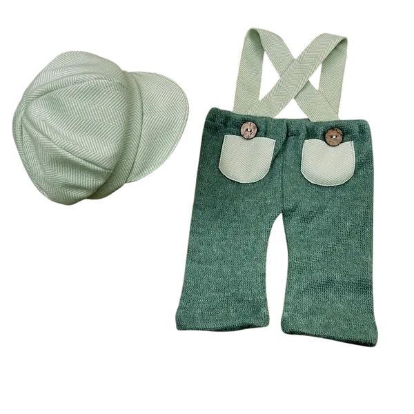 Blertsie Newborn Photography Outfit - Green Dungaree Set