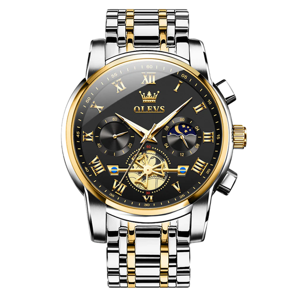 OLEVS Men's Luminous Function Chronograph Wrist Watch - Black and Gold