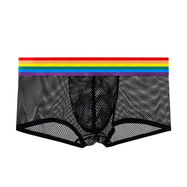 Mens Black Mesh Boxer with Pride/ Rainbow Waistband