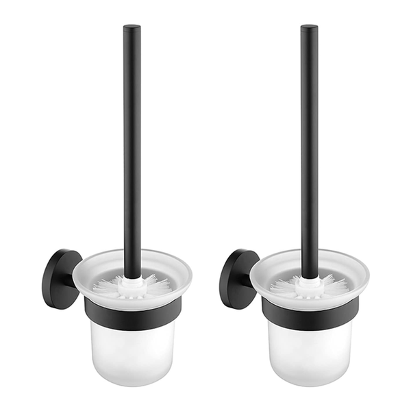 Wall Mounted Matte Black Metal Toilet Brush &amp; Holder - 2 Pack