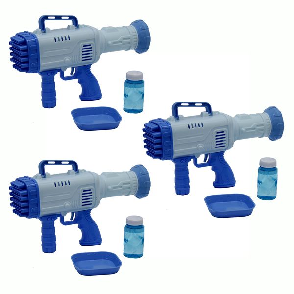Bazooka Bubble Gun - Bubble Maker Machine - Blue - 3 Pack Combo