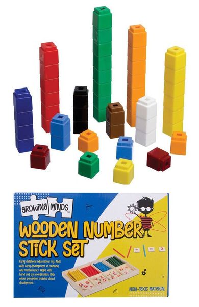 Classroom Set - 100pc Counting Blocks (10 Colours) &amp; Number and Stick Set