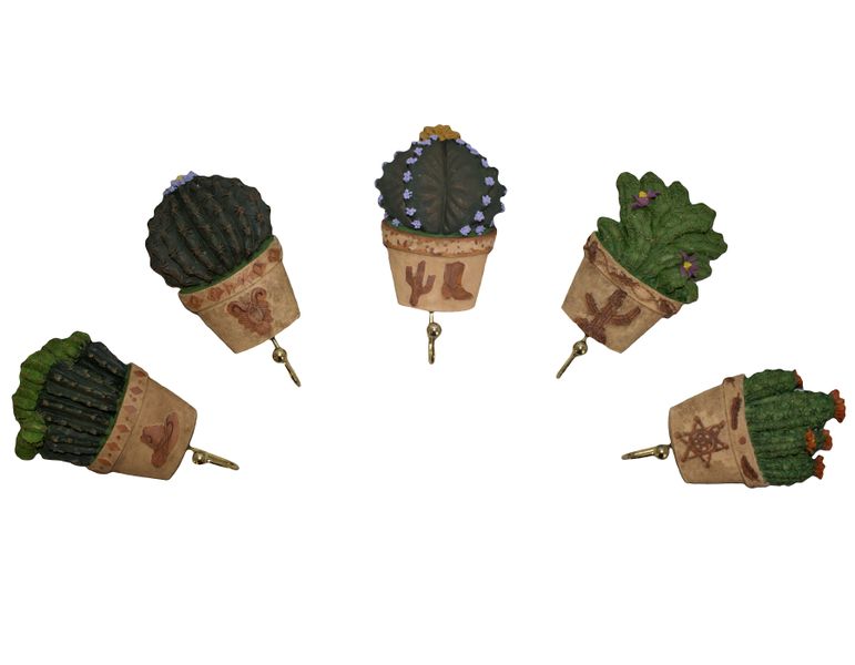 Fino PG010-15 Cactus Pot Plant Ceramic Wall Hooks - Set of 5