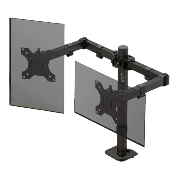Base Double-Arm Computer Monitor Bracket - Desk Clamp Fixture Type