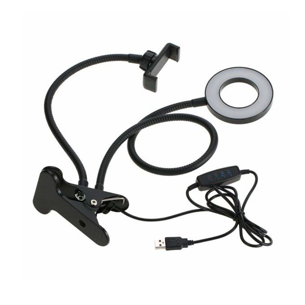 Versatile LED Ring Light with Adjustable Arm and Phone Clamp