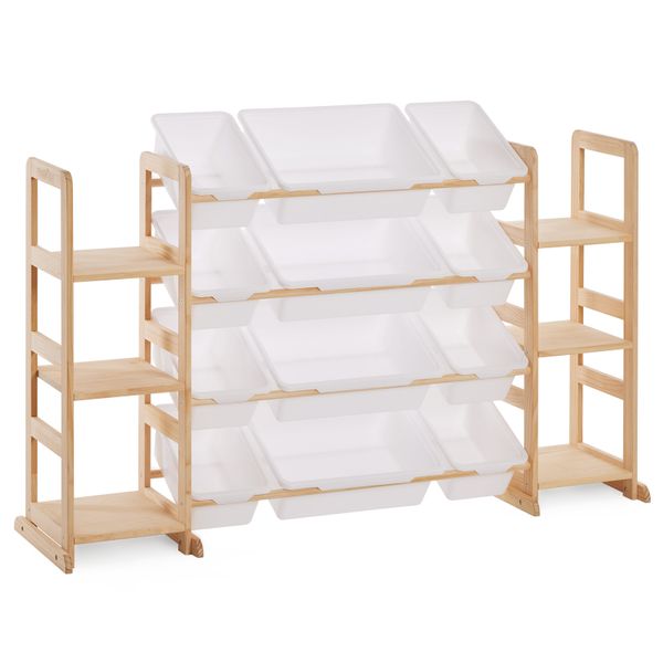 Chenshia Kids Toy Storage Organiser Shelf 12 Bin Wooden Bookshelf Organiser