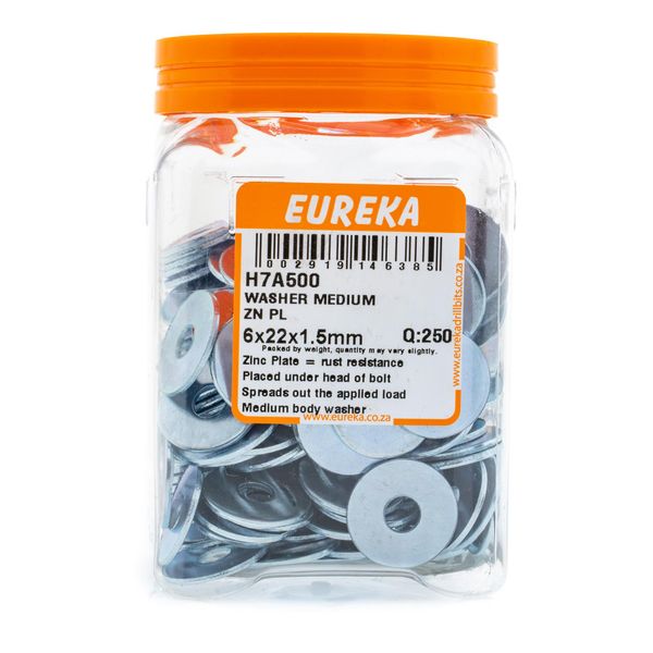 EUREKA Medium Body Washer Zinc Plated 6 x 22 x 1.5mm Q:250 H7A500
