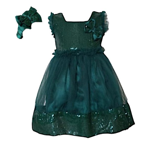 Girls Dark Green Sequin Dress and Headband
