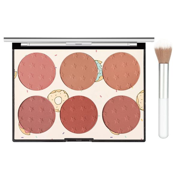 6 Colors Blush Palette, Matte and Shimmer Blush Palette with Makeup Brush