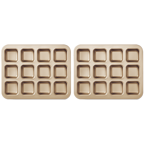 Carbon Steel 12-Cup Square Cake Mould - Gold - 2 Pack