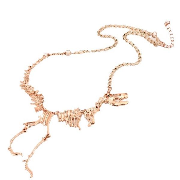 Unique Dinosaur Bone Pendant Necklace-Golden