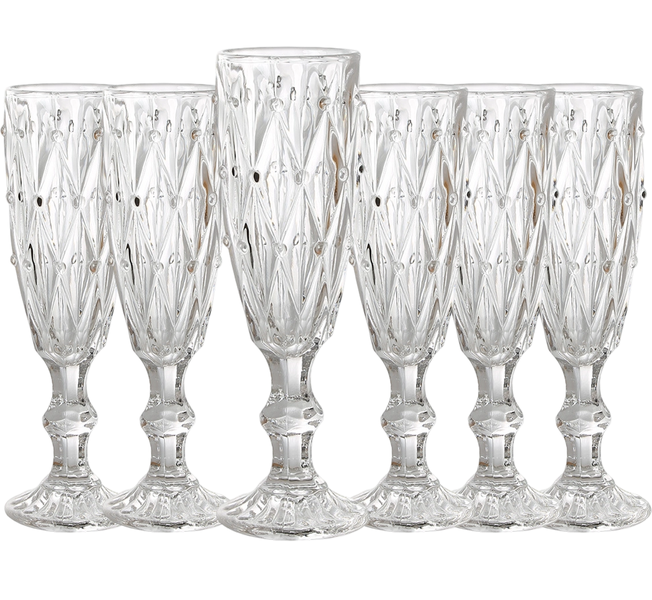 6PK Champagne Flutes Glass Stemware Sparkling Wine Glass For Wedding,Party