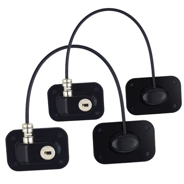 2 Pack Non Drilling Fridge Lock with Adhesive for Cabinet Drawers - Black