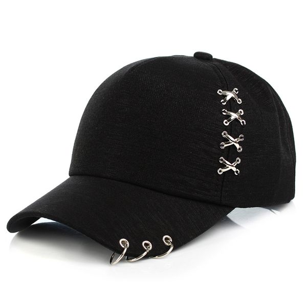 Baseball Cap With Piercing O-Rings Hip Hop Piercing Fashion Cap - Cotton