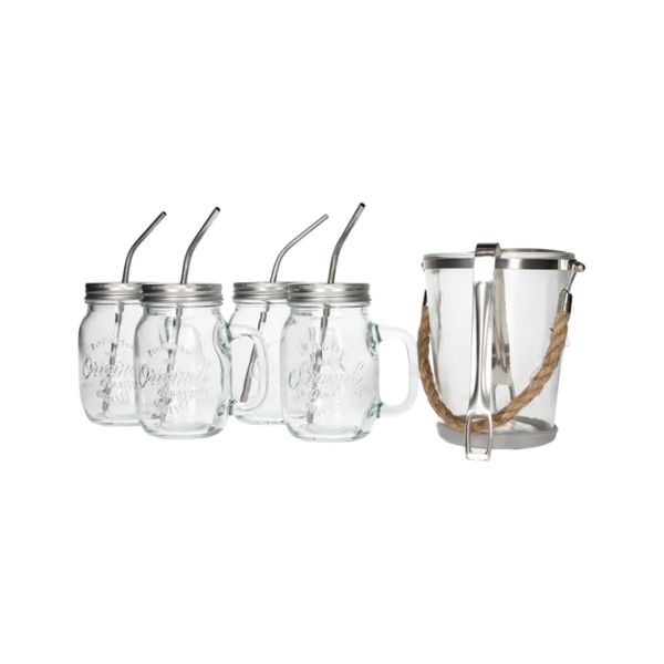 Mason Jar Mugs with Handle and Ice Bucket