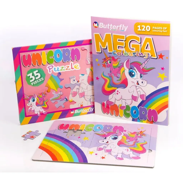 Unicorn 120 Page Colouring Book with 35 Piece Puzzle Bundle 2×