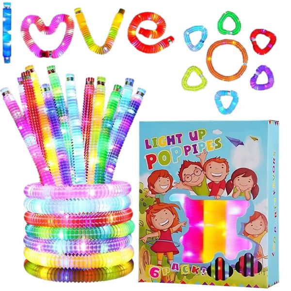 12 Piece Anti-stress Sensory Toy, LED Pop Tube Fidget, Multicolor