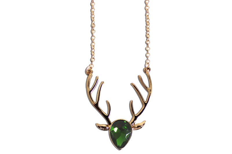 1 Piece Deer Antler Dainty Chain Link Necklace with Green &amp; Clear Stones