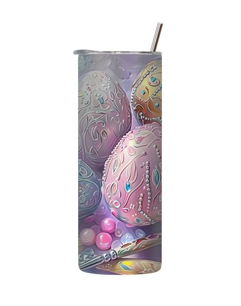 Paint 20 Oz Tumbler with Lid Straw Trendy Easter Bunny Egg Graphic Gift 181
