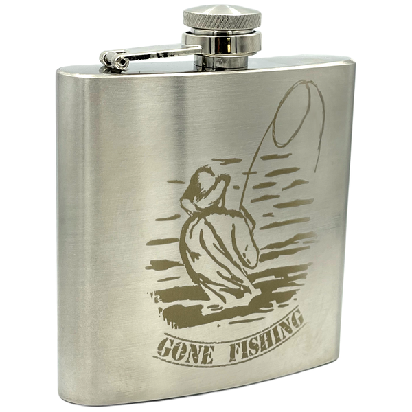 Hip Flask engraved with Gone Fishing