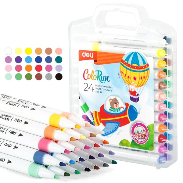 Deli Acrylic Marker Thin Bullet Tip:1mm 24 Colors