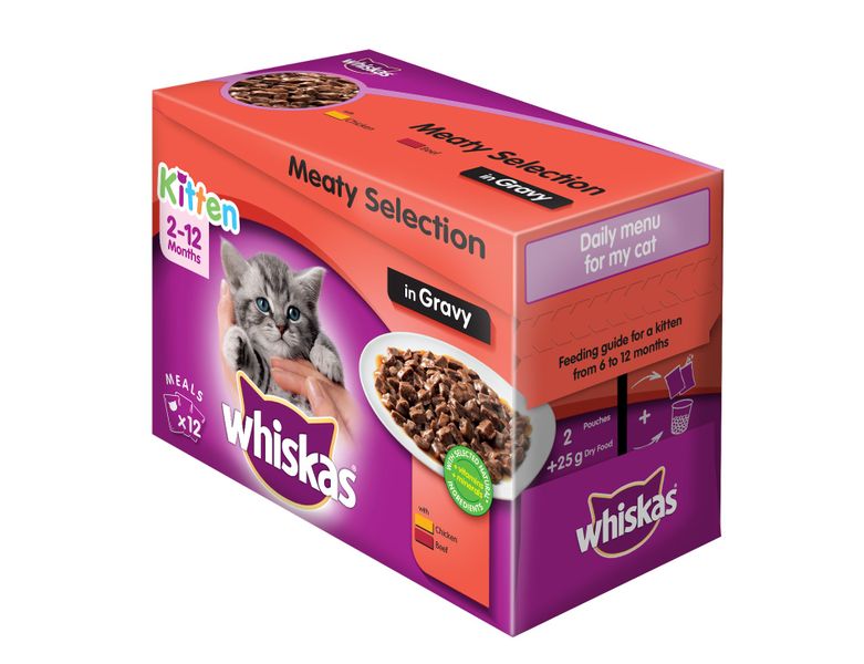 Whiskas Kitten Pouch Multi-pack Meat Selection In Gravy (12 X 85g)