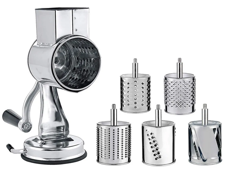 QKTNIUBI Cheese Grater with Suction Base and 5 Drums Choppers