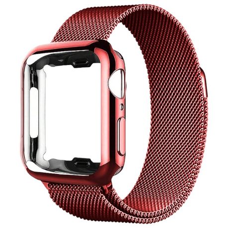 Stainless Steel Braided Strap With Face Cover for Apple Watch - Red Image