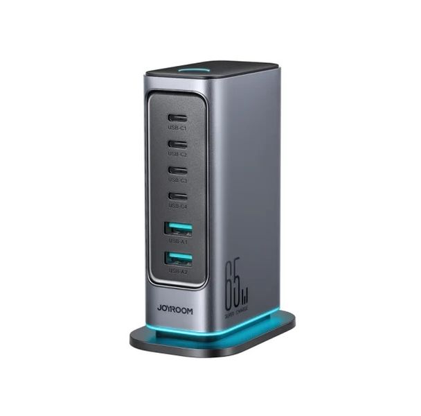 Joyroom 65W GaN 6-Port Power Station Usb x 2 , Usb C x 4 - JR-TCM02